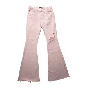 Judy Blue Flare Jeans Womens 7/28 Pink High Rise Distressed Stretch 29x29.5